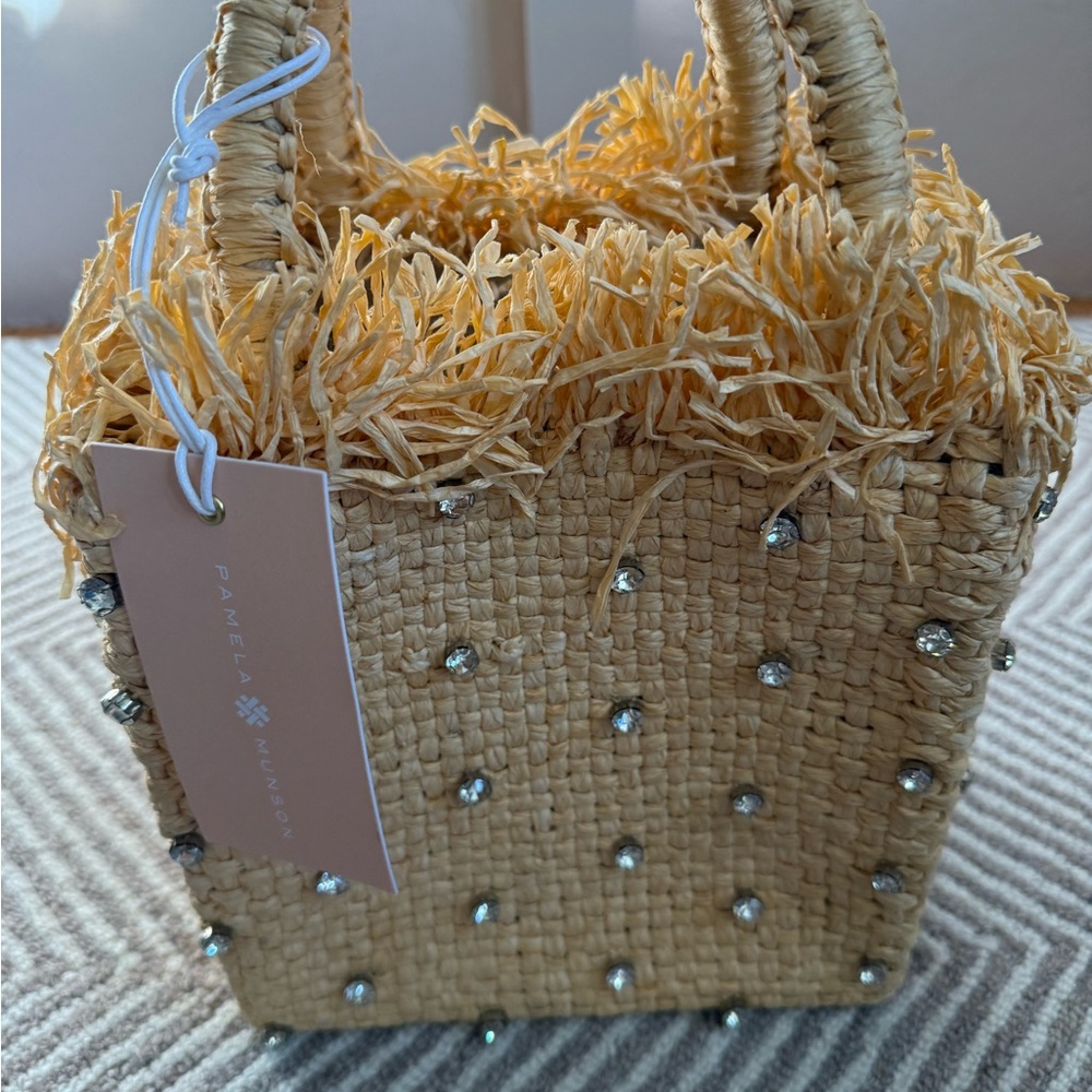 Pamela Munson Natural Straw Mini Tote with Crystal Studs - Picture 4 of 4